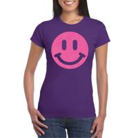 Verkleed T-shirt voor dames - Smile Emoticon - paars - carnaval/foute party - feestkleding