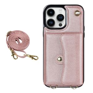 iPhone 12 Pro hoesje - Backcover - Koord - Pasjeshouder - Portemonnee - Kunstleer - Rose Goud