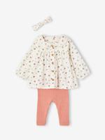 3-delige babyset blouse, legging en haarband rozen - thumbnail