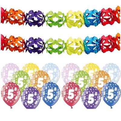 Partydeco 5 jaar feestartikelen pakket - 2x slingers en 12x ballonnen - verjaardag versiering