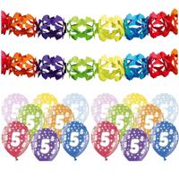 Partydeco 5 jaar feestartikelen pakket - 2x slingers en 12x ballonnen - verjaardag versiering Partydeco 5 jaar feestartikelen pakket - 2x slingers en 12x ballonnen - verjaardag versiering