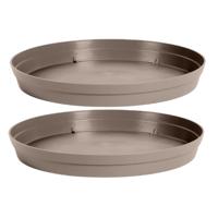 EDA Bloempot onderschaal Toscane - 2x stuks - kunststof - taupe - D35 cm - opvangschalen