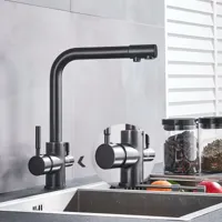 Keukenkraan met Filterfunctie - Enkel Handvat | Chroom/Zwart | Warm & Koud Water | Dekgemonteerd