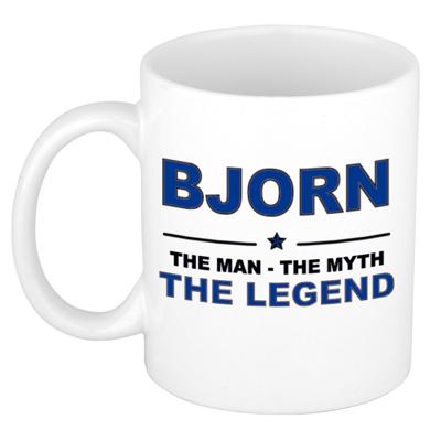 Bjorn cadeau mok - man myth legend - naam koffiemok / beker - wit en blauw - 300 ml