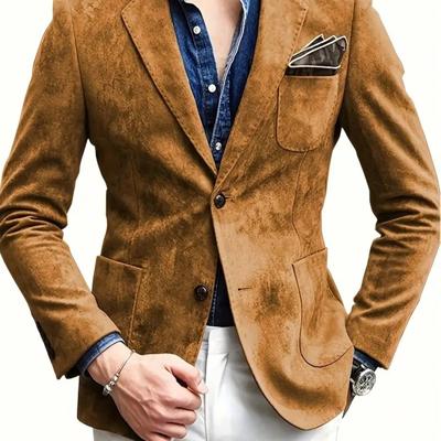 Bon&Bon Men's Suede Blazer - Slim Fit Faux Leather Sport Coat, Orange Gold / M