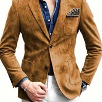 Bon&Bon Men's Suede Blazer - Slim Fit Faux Leather Sport Coat, Orange Gold / M