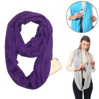 Vrouwen Solid winter Infinity Scarf Pocket lus rits zak sjaals (paars)