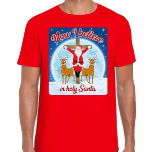 Fout kerst t-shirt now I believe rood voor heren