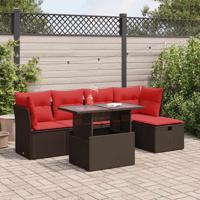 6-delige Loungeset met kussens poly rattan acacia bruin