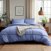 Dekbedovertrek Washed Tufted - Eenpersoons (140x220 cm) - Blauw Microvezel - Dessin: Effen - Sleeptime - Dekbed-Discounter.nl