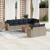 9-delige Loungeset met kussens poly rattan grijs