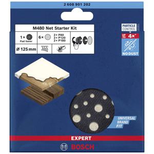 Bosch Accessories EXPERT M480 2608901202 Schuurnetset Geperforeerd Korrelgrootte (num) 80, 80, 120, 120, 180, 180 (Ø) 125 mm 7 stuk(s)