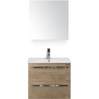 Seville Badmeubelset 60 cm - Natuur Eiken - Keramische Wastafel Wit Enjoy met Spiegelkast