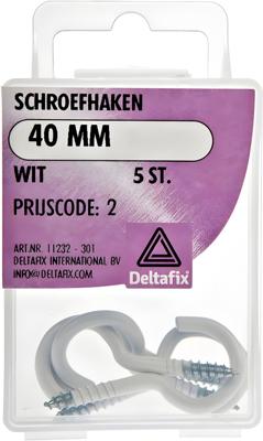 Schroefhaak 40mm wit 5st - Deltafix