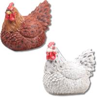 2x Kip tuin beeldje - voor binnen/buiten - 24 x 18 x 20 cm - dieren tuinbeelden