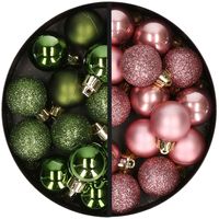 34x stuks kunststof kerstballen groen en oudroze 3 cm - thumbnail