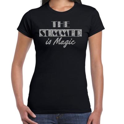 Toppers verkleed T-shirt dames - The summer is Magic - zwart - glitter zilver - Tropische feestkledi