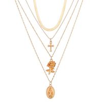 Gelaagde dames ketting goudkleurig Kruis Roos Munt
