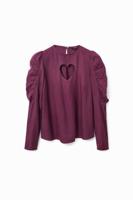 Blouse met pofmouwen en hart - RED - L - thumbnail