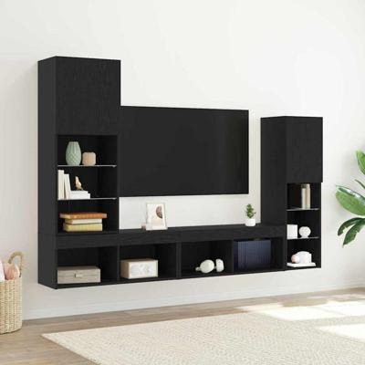 Tv-meubel 30,5x30x102 cm bewerkt hout zwart eikenkleurig