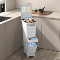 Multifunctionele Prullenbak Keukenprullenbak met Kantelbare Onderbak Centrale Lade 2 Bovenvakken Pedaalemmer voor Keuken Woonkamer