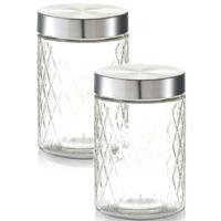 Zeller keuken voorraadpotten / bewaarpotten - 2x - 1200 ml - geruit glas - 11 x 17 cm