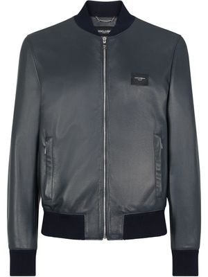 Dolce & Gabbana veste bomber en cuir à plaque logo - Noir