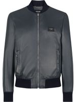 Dolce & Gabbana veste bomber en cuir à plaque logo - Noir - thumbnail