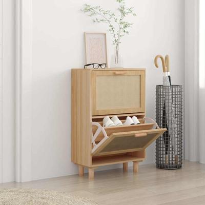 Schoenenkast 52x25x80 cm bewerkt hout & natuurlijk rattan bruin