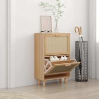 Schoenenkast 52x25x80 cm bewerkt hout & natuurlijk rattan bruin