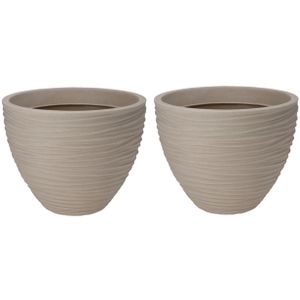 Plantenpot/bloempot Dunes - 2x - Tuin - stevig kunststof - beige/zand - D40 x H31 cm