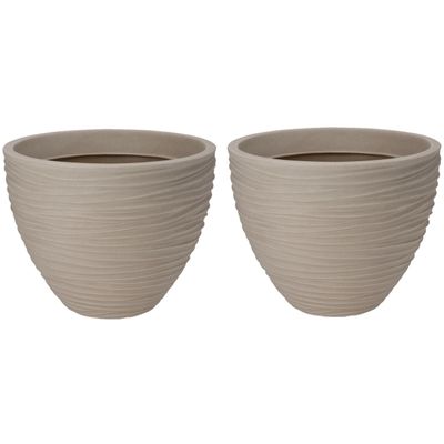 Plantenpot/bloempot Dunes - 2x - Tuin - stevig kunststof - beige/zand - D40 x H31 cm
