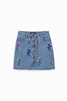 Gebloemde denim minirok - BLUE - 38 - thumbnail