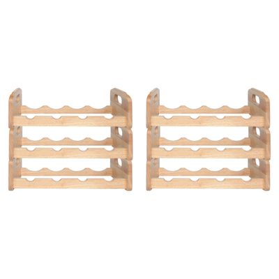 Wijnrek voor 4x flessen - 6x - hout kleur - stapelbaar - 45 x 22 x 12 cm