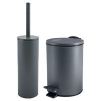 Badkamer/toilet accessoires set - WC-borstel en pedaalemmer 5L - metaal - donkergrijs