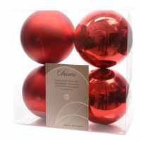 Kerstboom decoratie kerstballen mix 10 cm rood 8 stuks - thumbnail