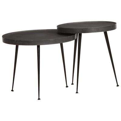 Salontafel 2 stuks Zwart bewerkt hout