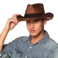 Boland Carnaval verkleed Cowboy hoed Adventure - bruin - voor volwassenen - Western/Explorer thema   -