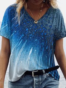 V-Neck Casual Loose Sequin Gradient Short-Sleeved T-Shirt