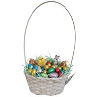 Rieten mandje met hengsel - geel - D20 x H38 cm - paasmandje