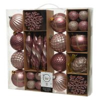 50x Kunststof kerstballen mix roze 4-8-15 cm kerstboom versiering/decoratie - Kerstbal - thumbnail