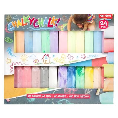 Toi Toys stoepkrijt set - 24x stuks - multicolor - neon/marmer/basic - kleuren/tekenen