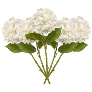 Kunstbloem Hortensia tak - 5x - 52 cm - wit - Real Touch - hydrangea - kunst zijdebloemen