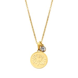 CO88 Collection Zodiac 8CN 26080 Stalen Collier met Hanger - Sterrenbeeld Leeuw - Lengte 42 + 5 cm - Goudkleurig