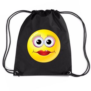 Nylon emoticon smile diva rugzak zwart met rijgkoord