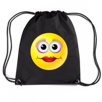 Nylon emoticon smile diva rugzak zwart met rijgkoord