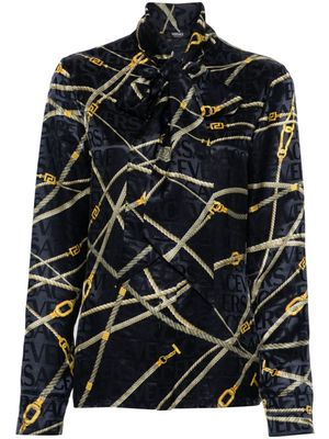 Versace chemise boutonnée en coton à imprimé corde - Bleu