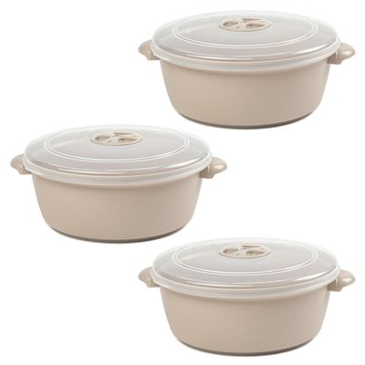 Magnetronschaal met deksel/ventiel - 3x - 1,5 liter - beige - kunststof - BPA vrij