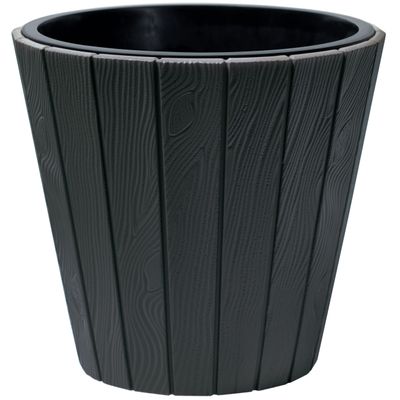 Plantenpot/bloempot Wood Style - buiten/binnen - kunststof - antraciet - D35 x H32 cm