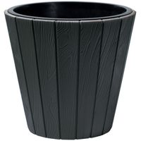 Plantenpot/bloempot Wood Style - buiten/binnen - kunststof - antraciet - D35 x H32 cm